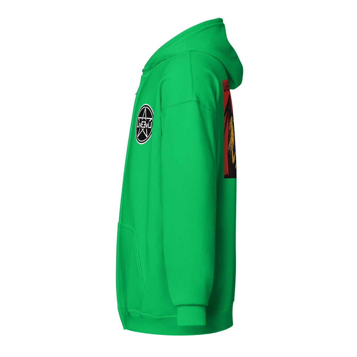 Cthulhu's Making Yarn Again LivEƎvi⅃ zip hoodie in Irish green, left view