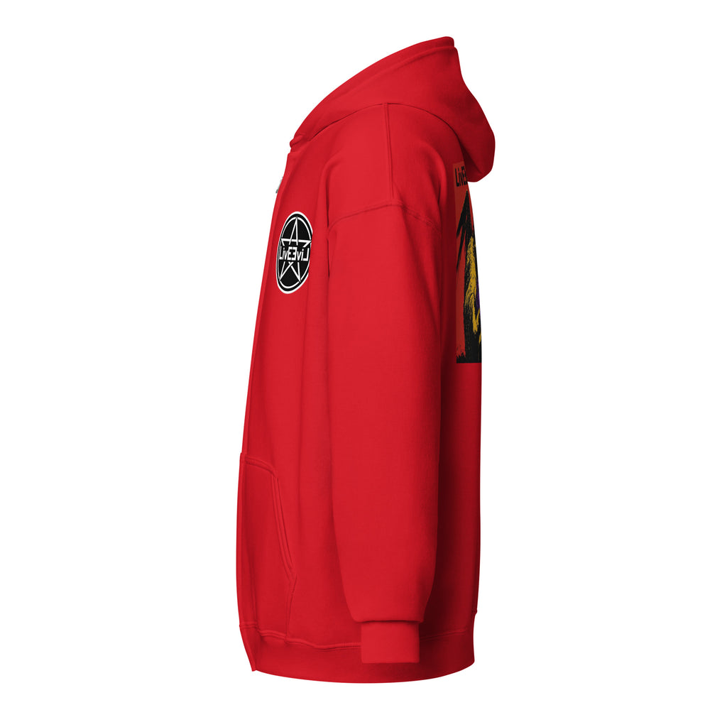 Cthulhu's Making Yarn Again LivEƎvi⅃ zip hoodie in red, left view