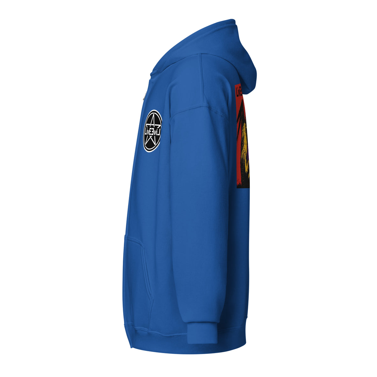 Cthulhu's Making Yarn Again LivEƎvi⅃ zip hoodie in royal blue, left view