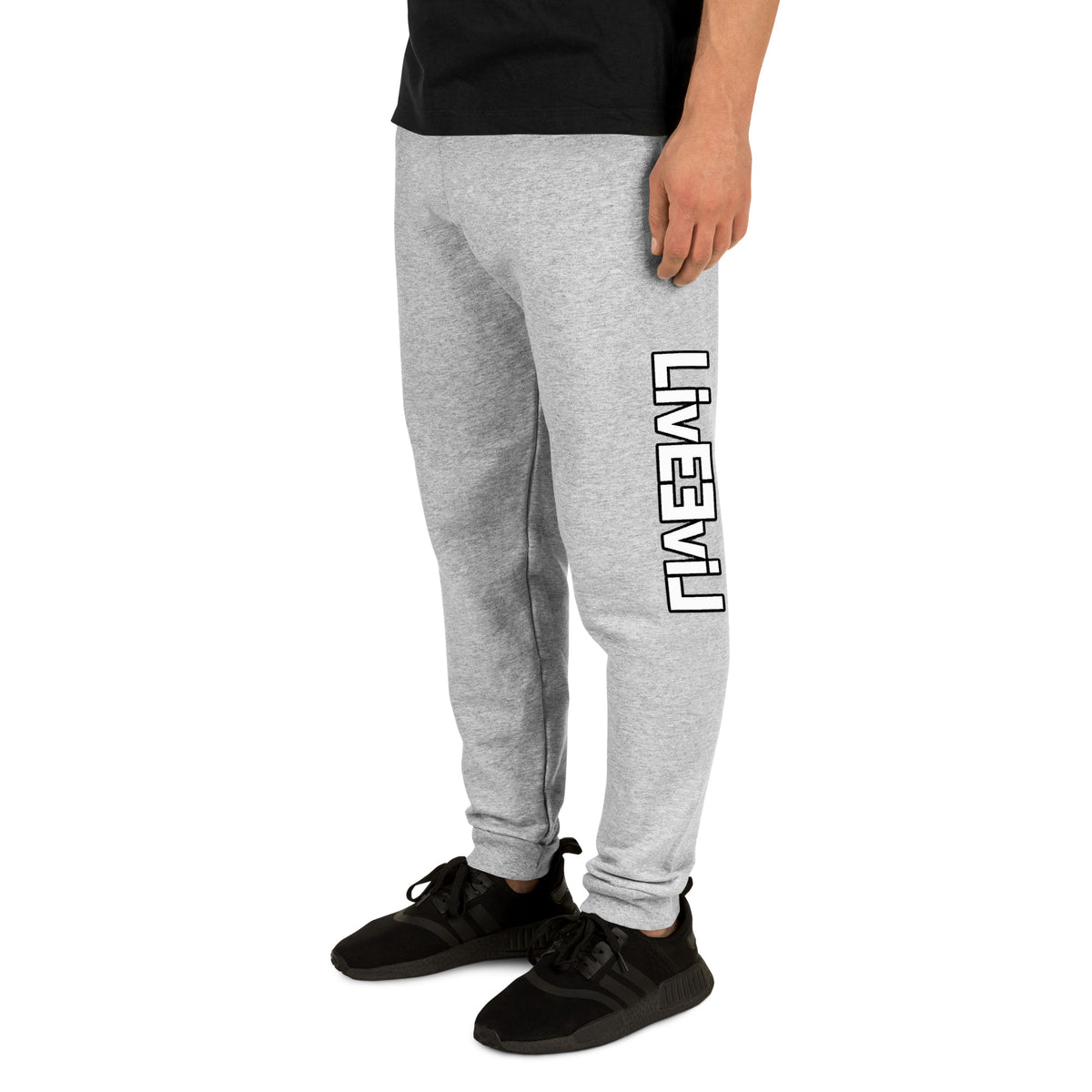 LivEƎvi⅃ unisex joggers in athletic heather, left front view