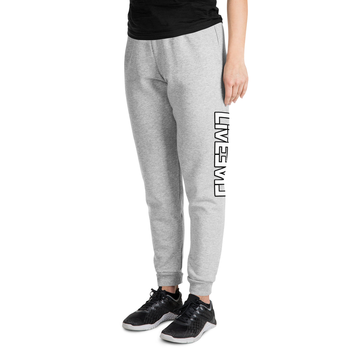 LivEƎvi⅃ unisex joggers in athletic heather, left front view