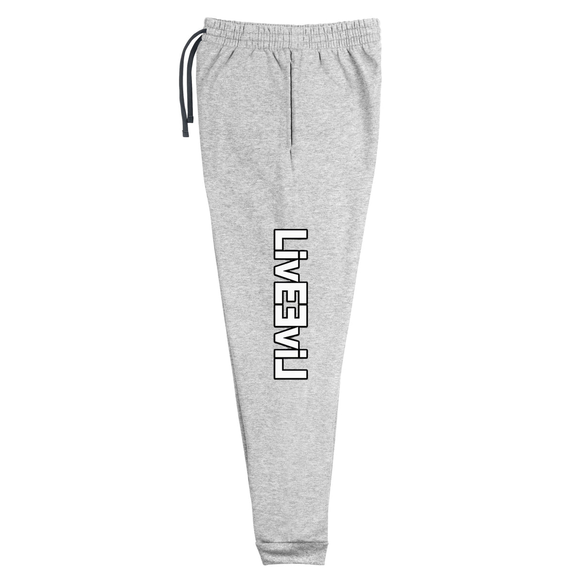 LivEƎvi⅃ unisex joggers in athletic heather, left leg view