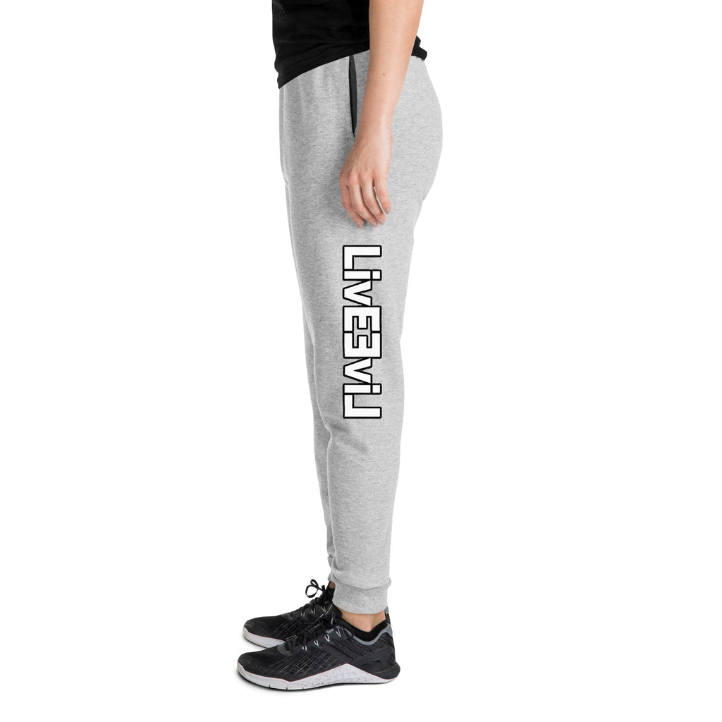 LivEƎvi⅃ unisex joggers in athletic heather, left leg view