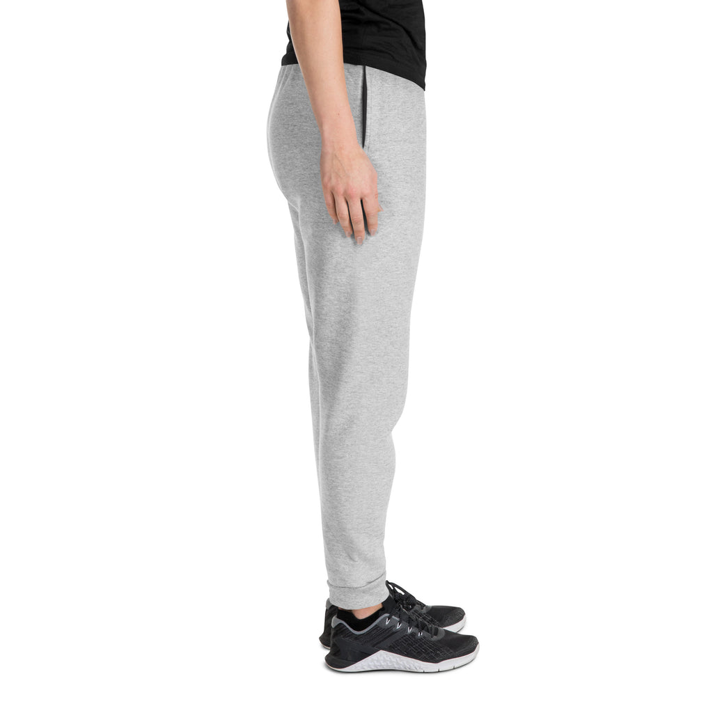 LivEƎvi⅃ unisex joggers in athletic heather, right leg view