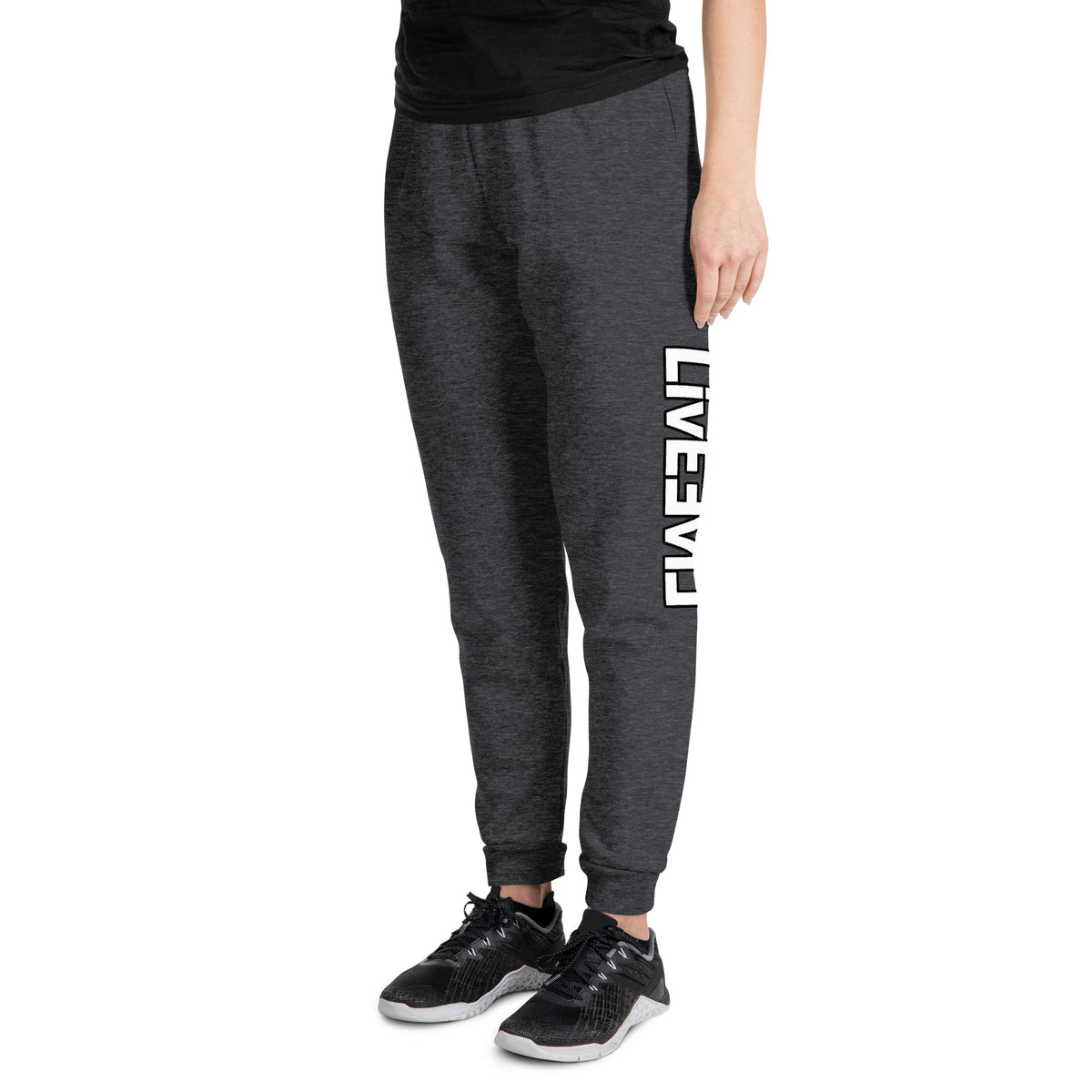 LivEƎvi⅃ unisex joggers in black heather, left front view