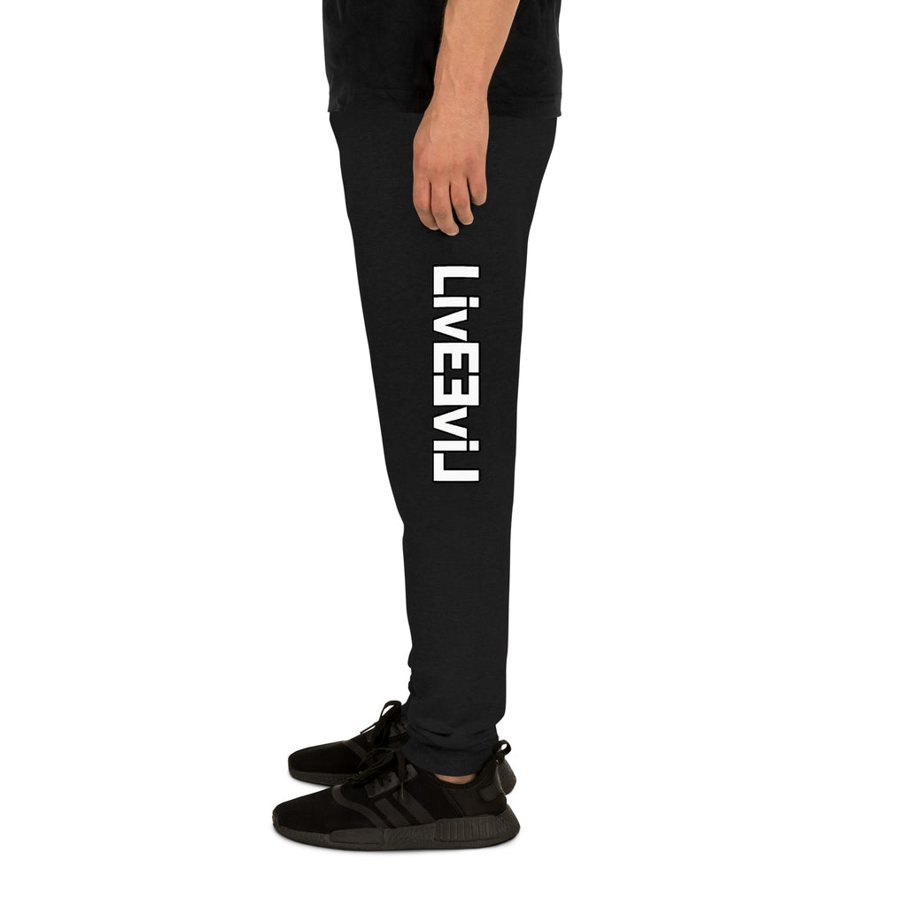 LivEƎvi⅃ unisex joggers in black, alternate left leg view