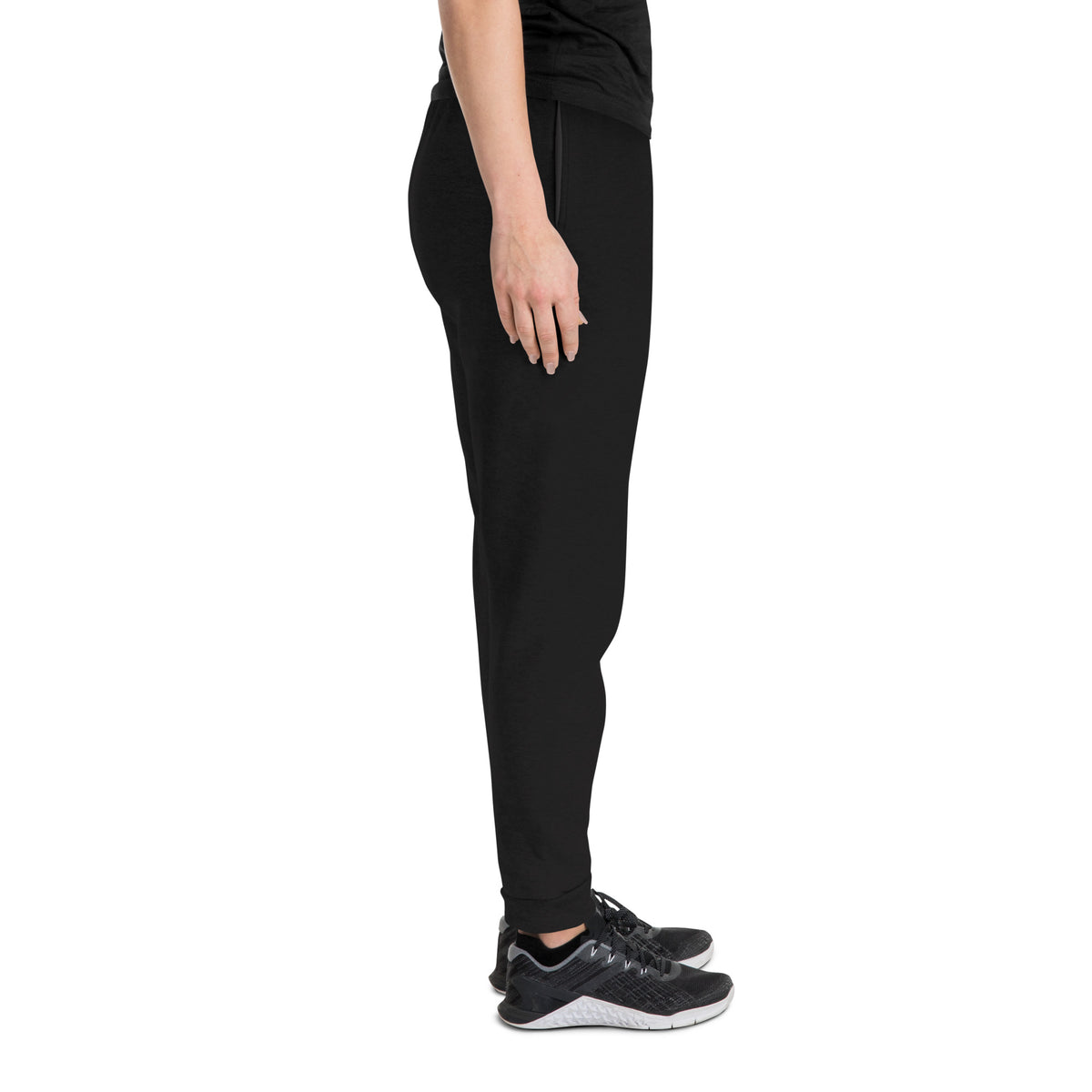 LivEƎvi⅃ unisex joggers in black, right leg view