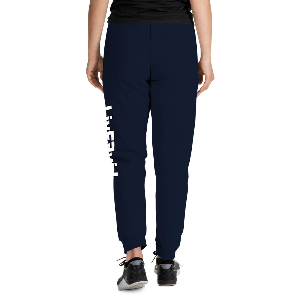 LivEƎvi⅃ unisex joggers in J. navy, back view