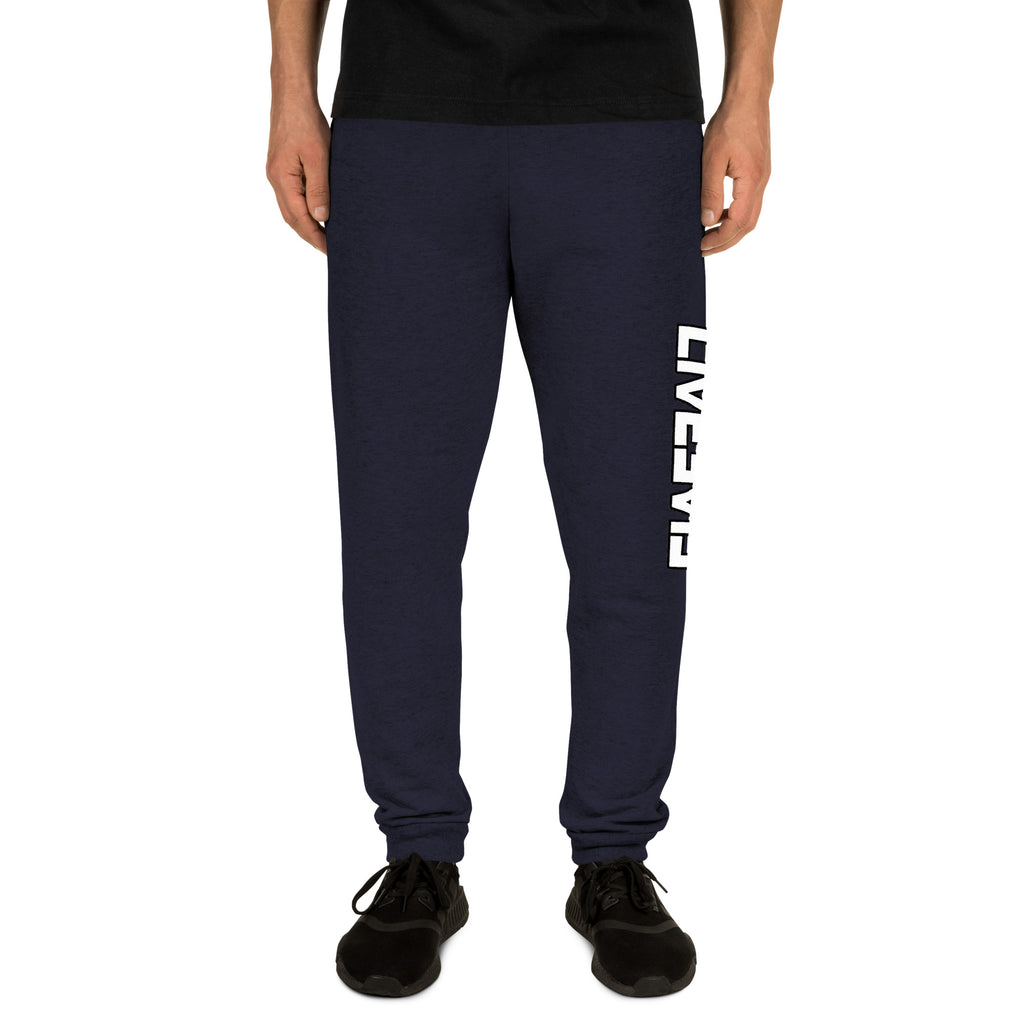 LivEƎvi⅃ unisex joggers in J. navy, front view