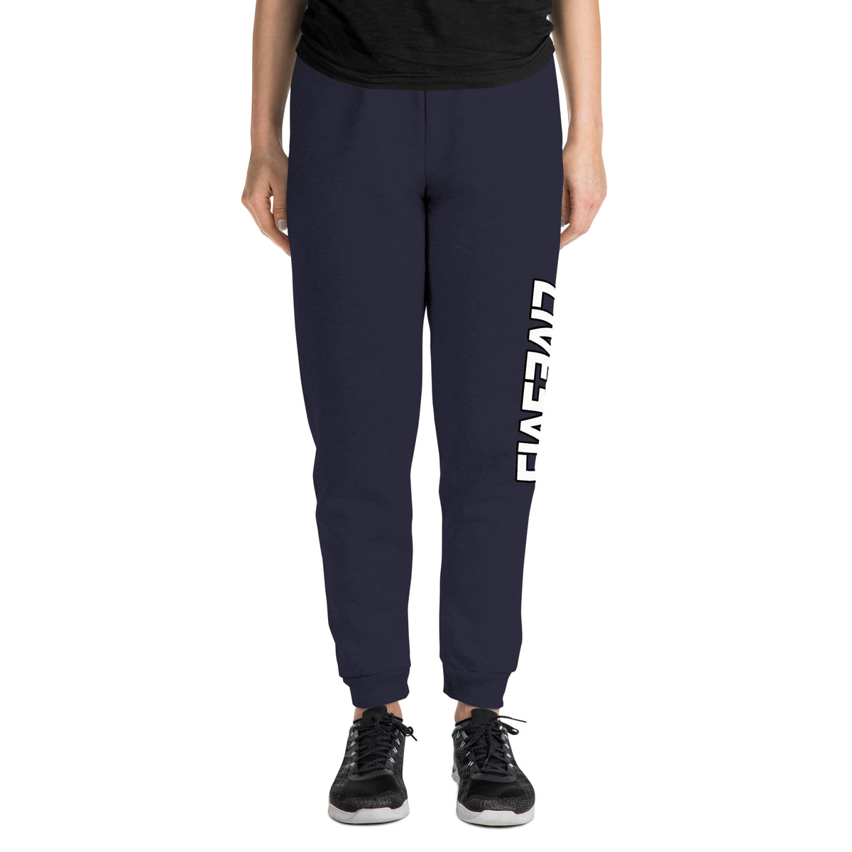 LivEƎvi⅃ unisex joggers in J. navy, front view