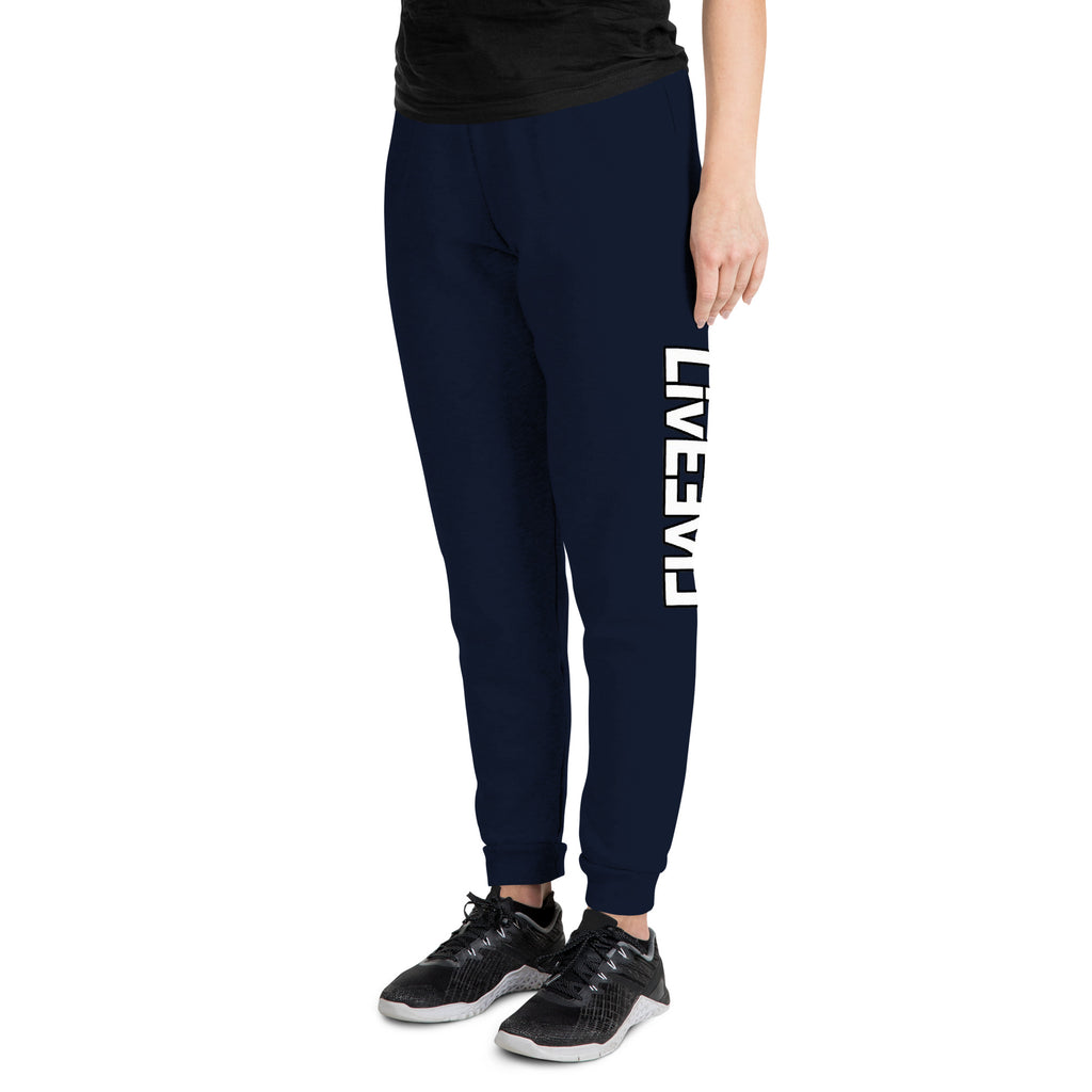 LivEƎvi⅃ unisex joggers in J. navy, left front view
