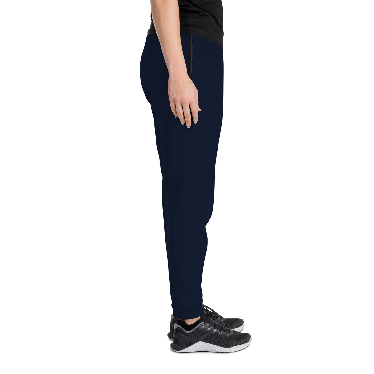 LivEƎvi⅃ unisex joggers in J. navy, right leg view