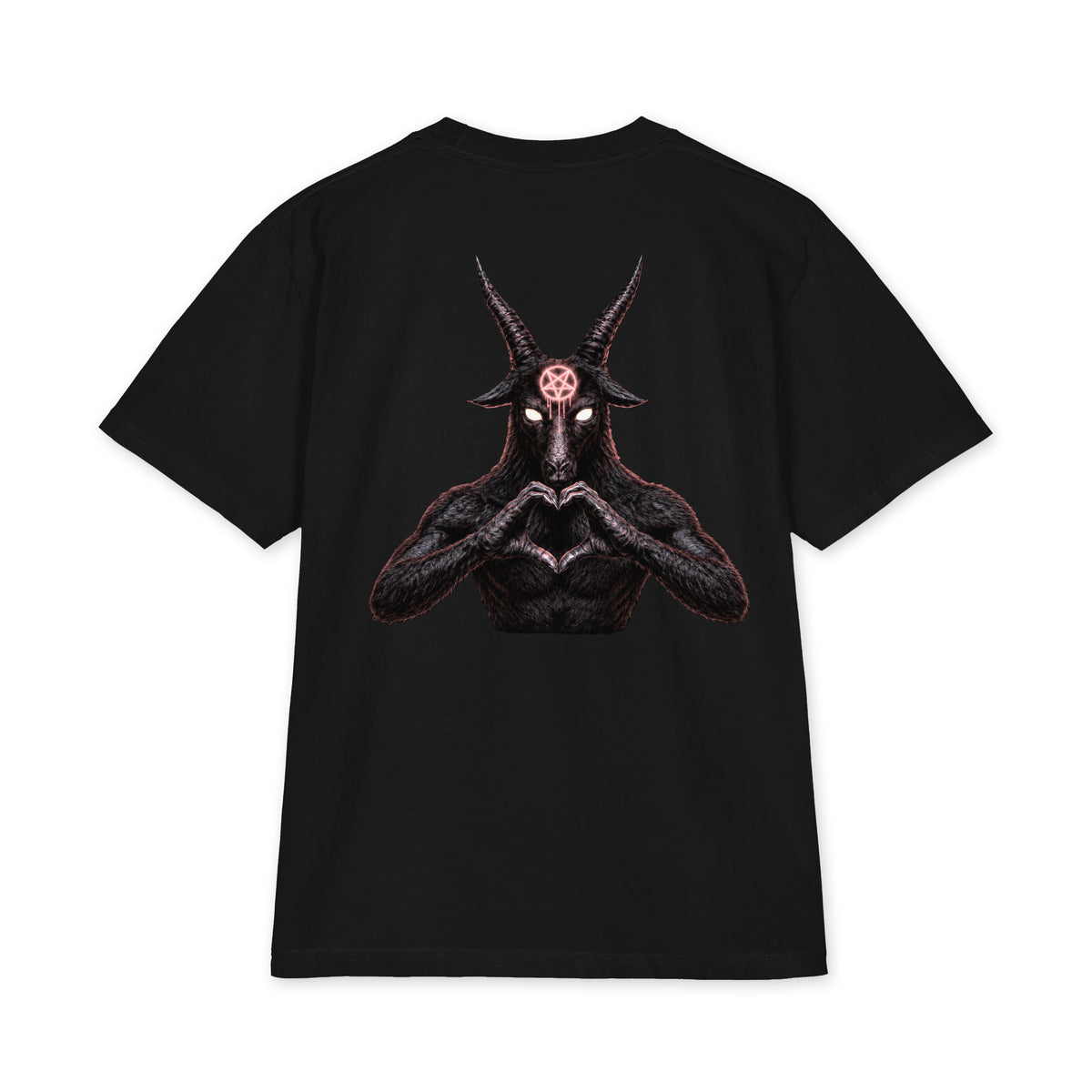 Baphomet Loves You LivEƎvi⅃ Big & Tall heavyweight graphic tee in black, back view