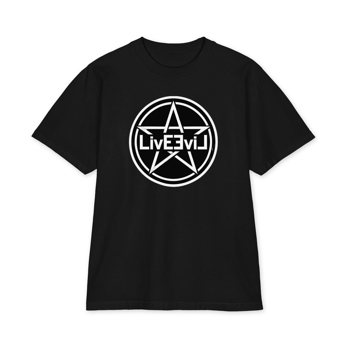 LivEƎvi⅃ Pentagram Big & Tall heavyweight graphic tee in black, front view
