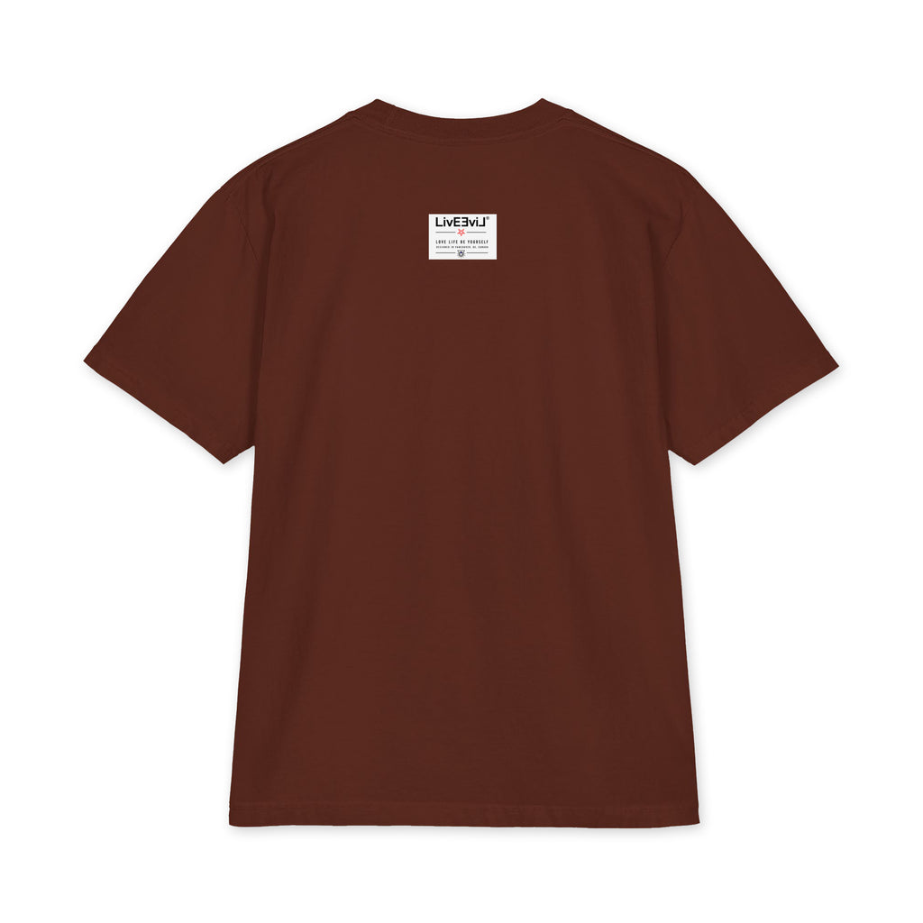 LivEƎvi⅃ 1OF3 Big & Tall heavyweight graphic tee in brown, back view