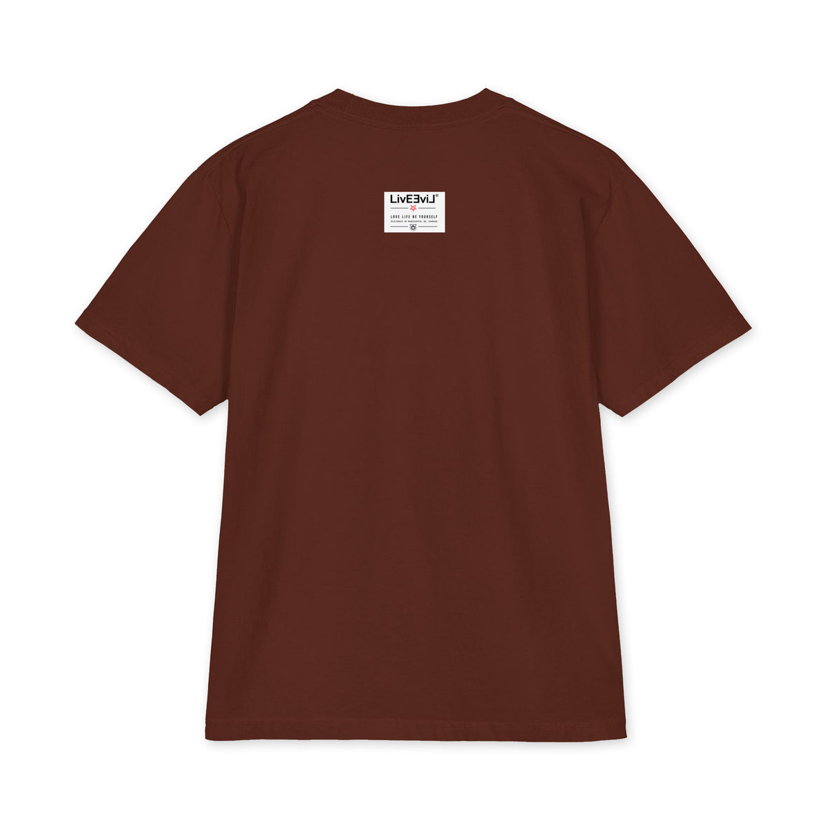LivEƎvi⅃ 1OF3 Big & Tall heavyweight graphic tee in brown, back view