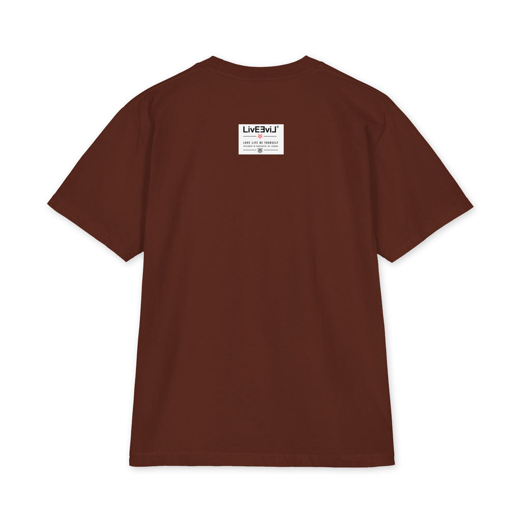 LivEƎvi⅃ Pentagram Big & Tall heavyweight graphic tee in brown, back view