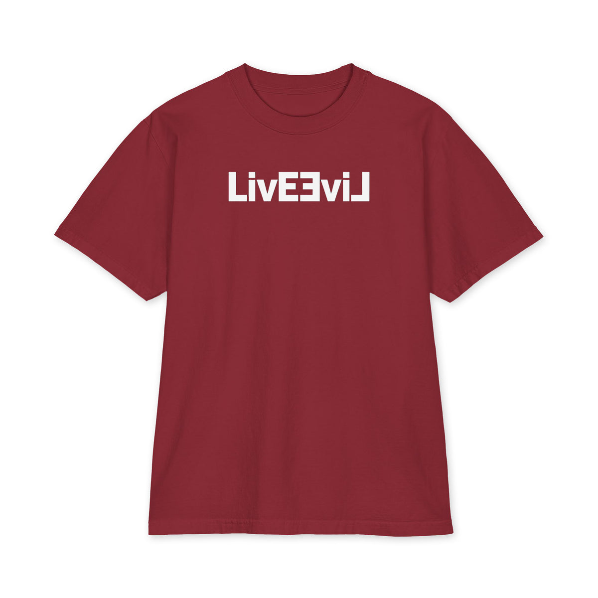 LivEƎvi⅃ 1OF3 Big & Tall heavyweight graphic tee in burgundy, front view