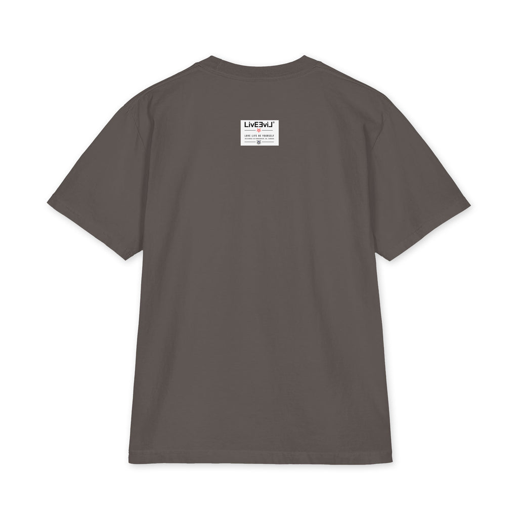 LivEƎvi⅃ 1OF3 Big & Tall heavyweight graphic tee in dark grey, back view