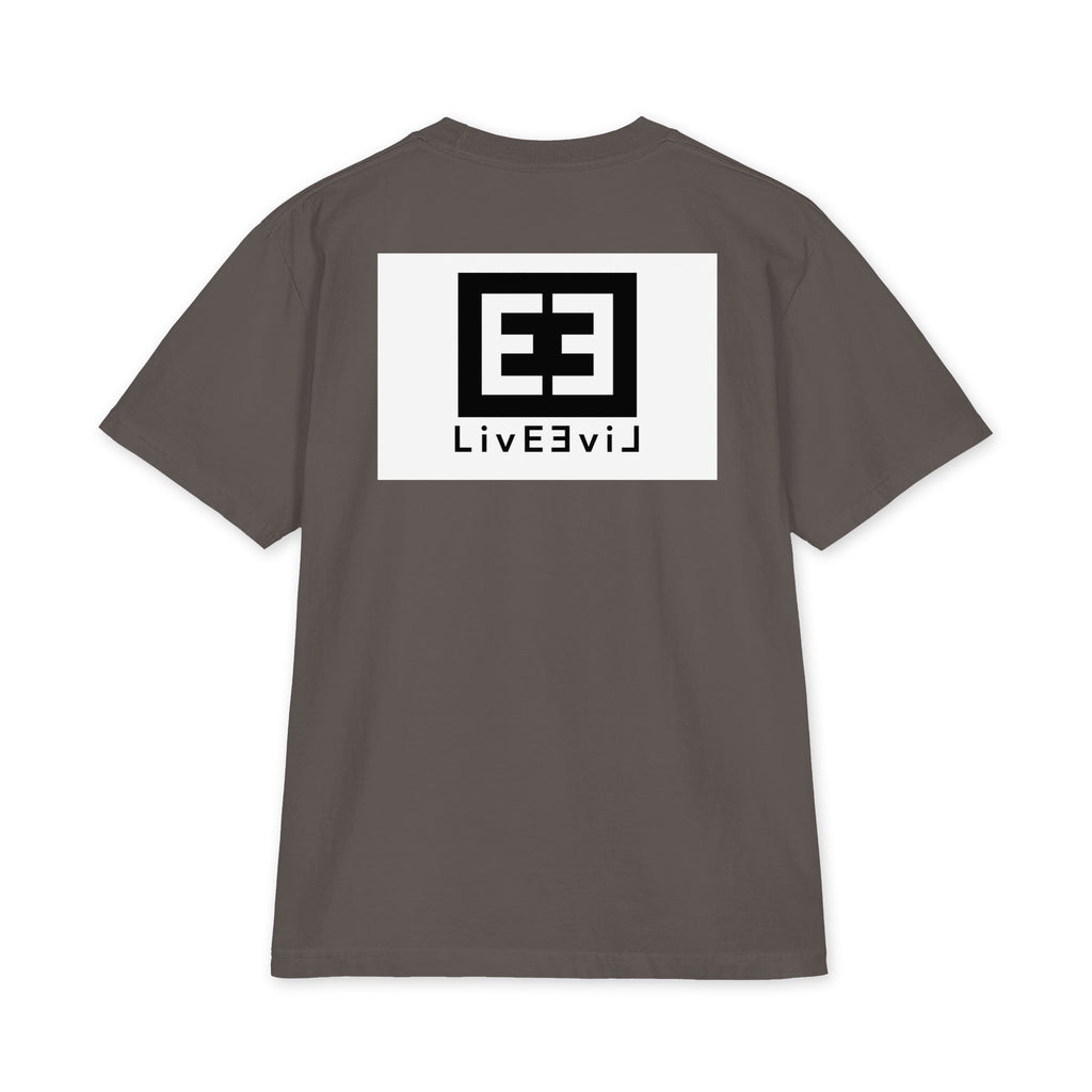 LivEƎvi⅃ 3OF3 Big & Tall heavyweight graphic tee in dark grey, back view