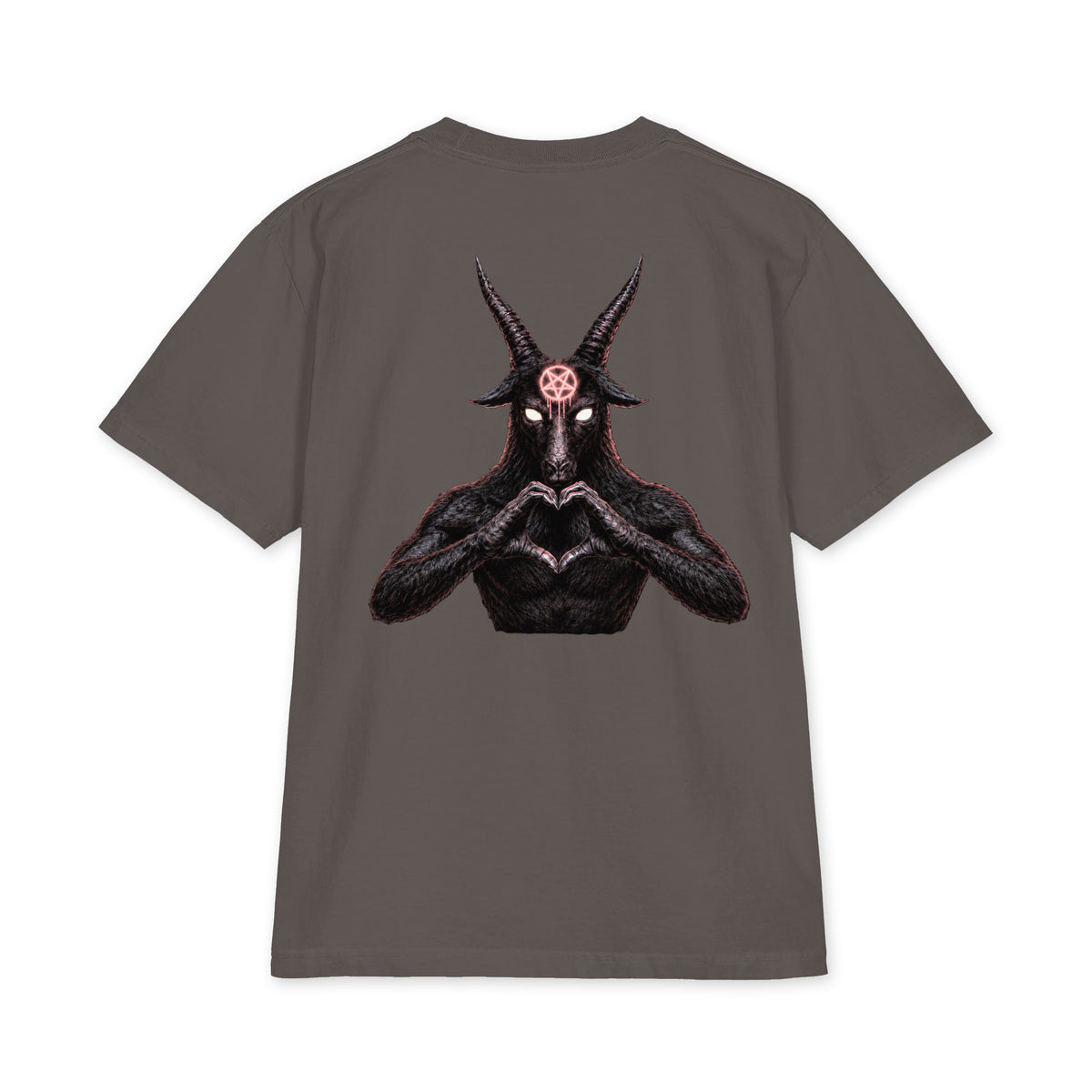 Baphomet Loves You LivEƎvi⅃ Big & Tall heavyweight graphic tee in dark grey, back view