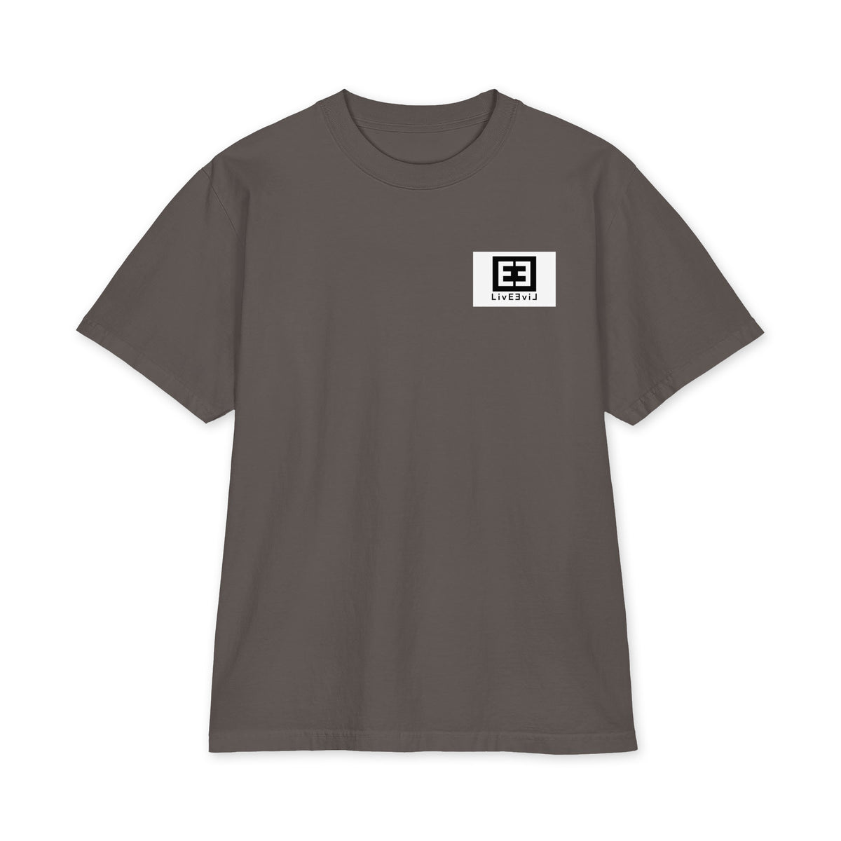 Cthulhu's Beautiful Flowers LivEƎvi⅃ Big & Tall heavyweight graphic tee in dark grey, front view