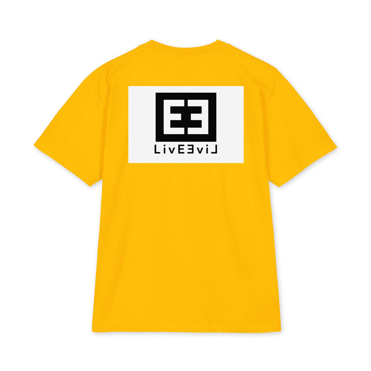 LivEƎvi⅃ 3OF3 Big & Tall heavyweight graphic tee in gold, back view