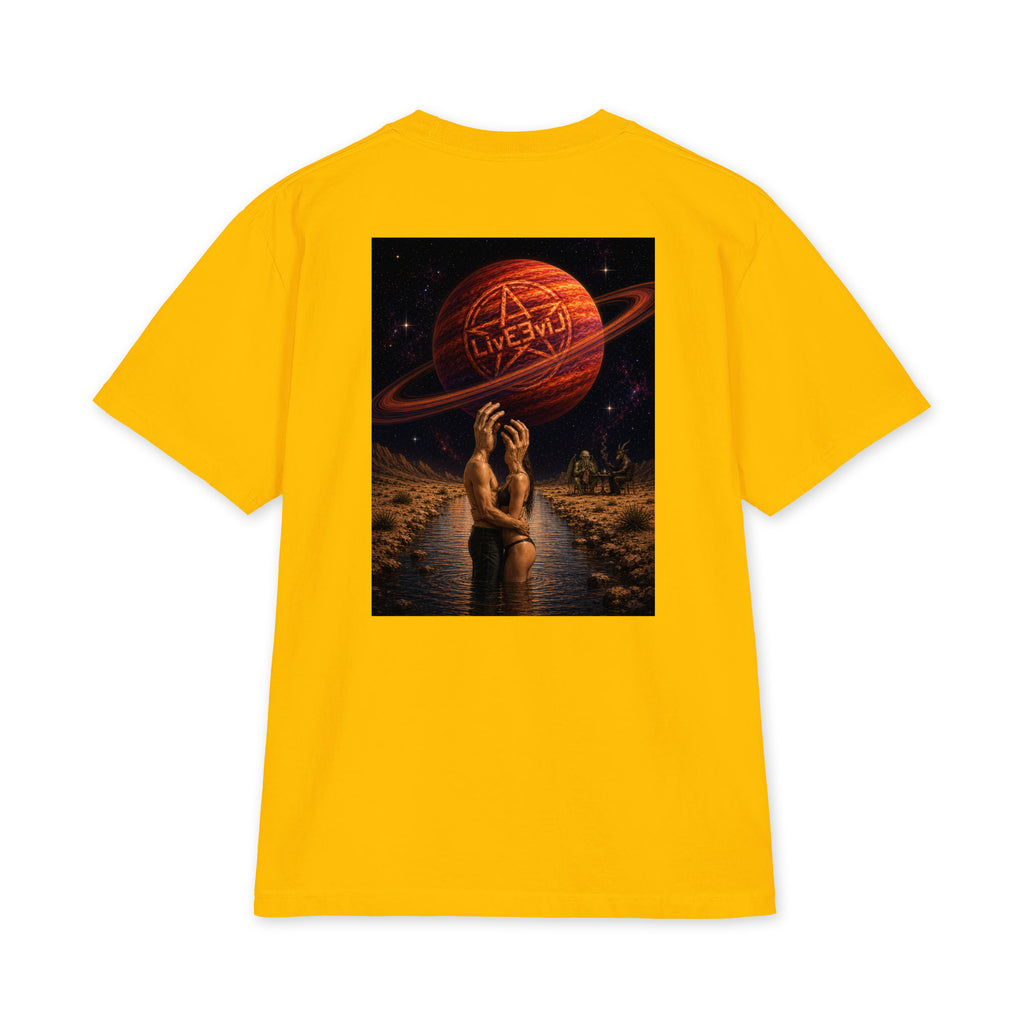 The Wendell LivEƎvi⅃ Big & Tall heavyweight graphic tee in gold, back view