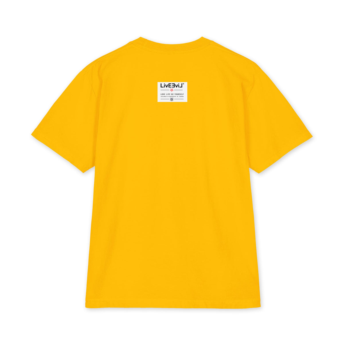 LivEƎvi⅃ Pentagram Big & Tall heavyweight graphic tee in gold, back view
