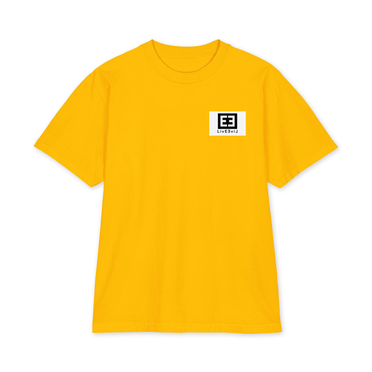 Cthulhu's Beautiful Flowers LivEƎvi⅃ Big & Tall heavyweight graphic tee in gold, front view