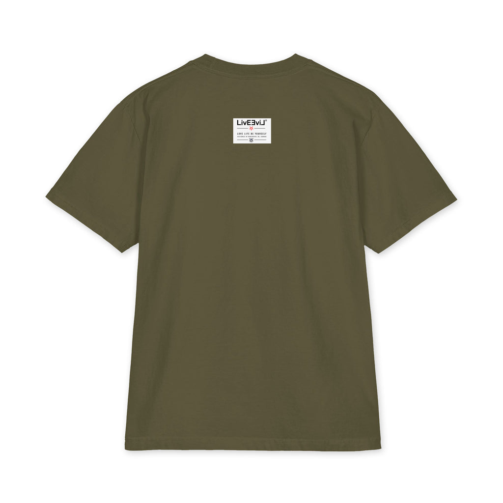 LivEƎvi⅃ 2OF3 Big & Tall heavyweight graphic tee in hunter green, back view