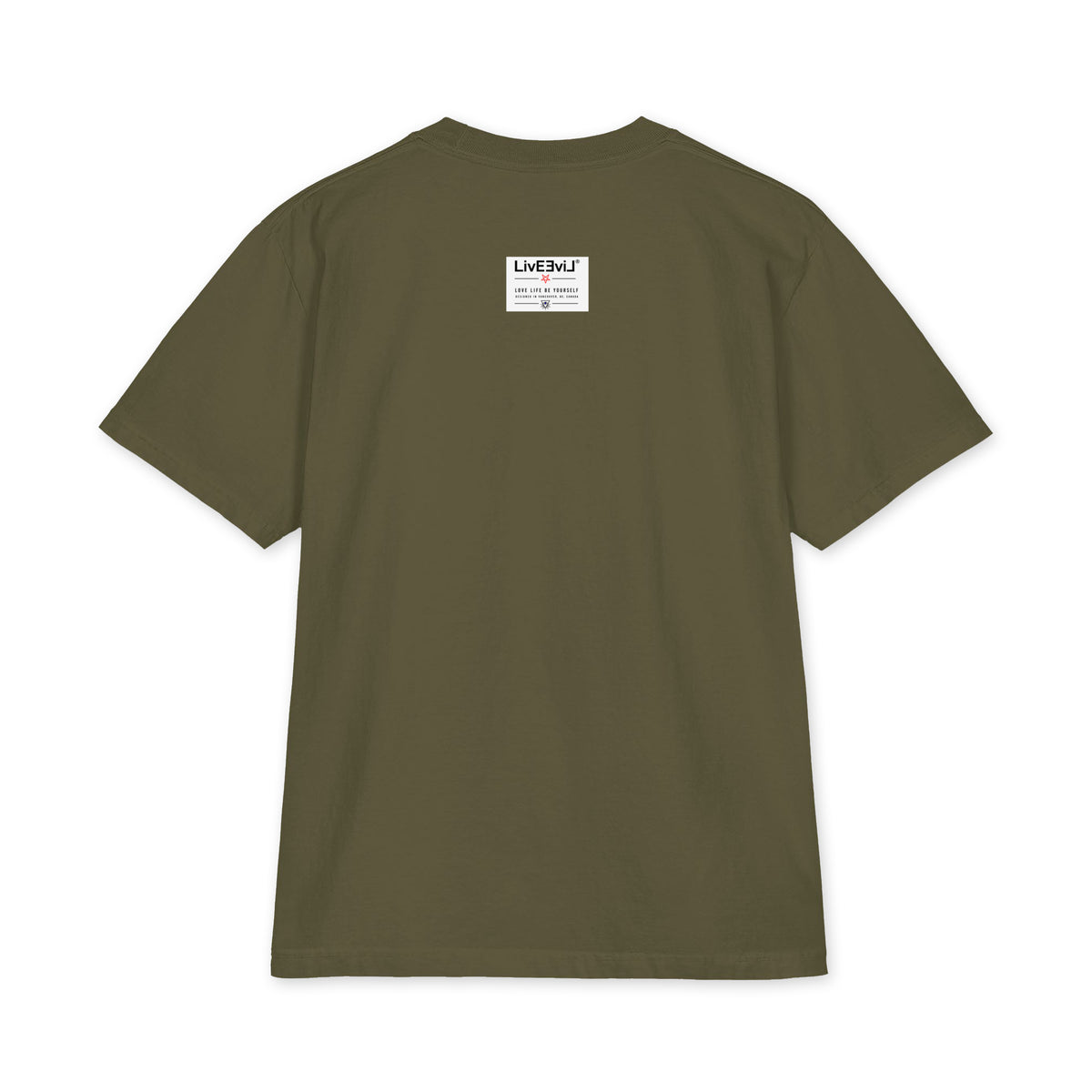LivEƎvi⅃ 2OF3 Big & Tall heavyweight graphic tee in hunter green, back view