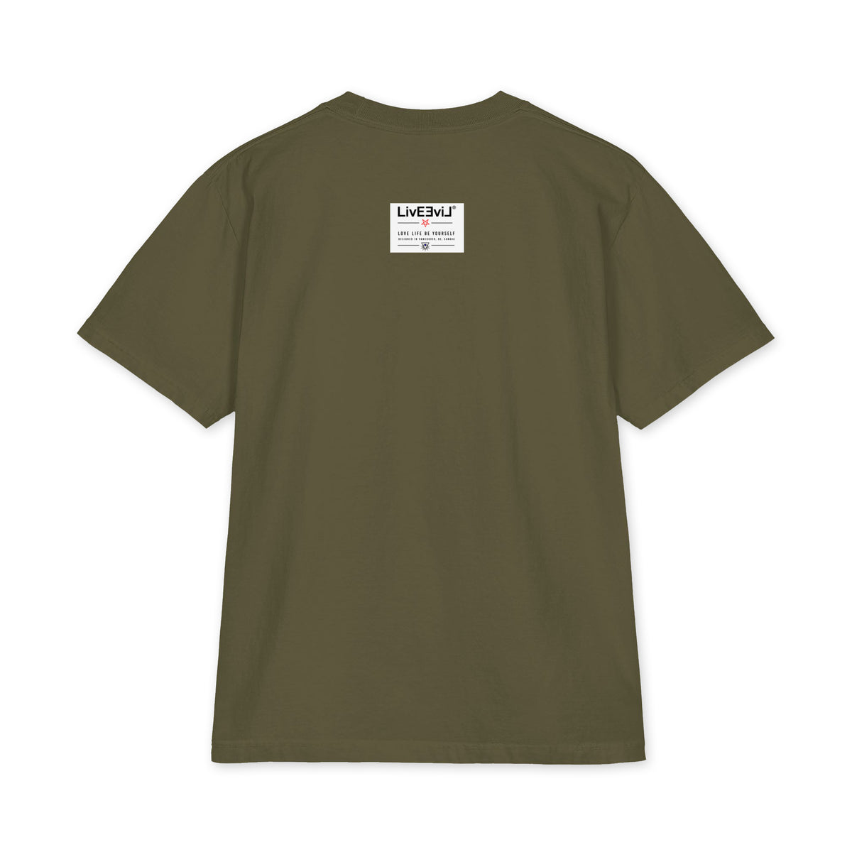 LivEƎvi⅃ Pentagram Big & Tall heavyweight graphic tee in hunter green, back view