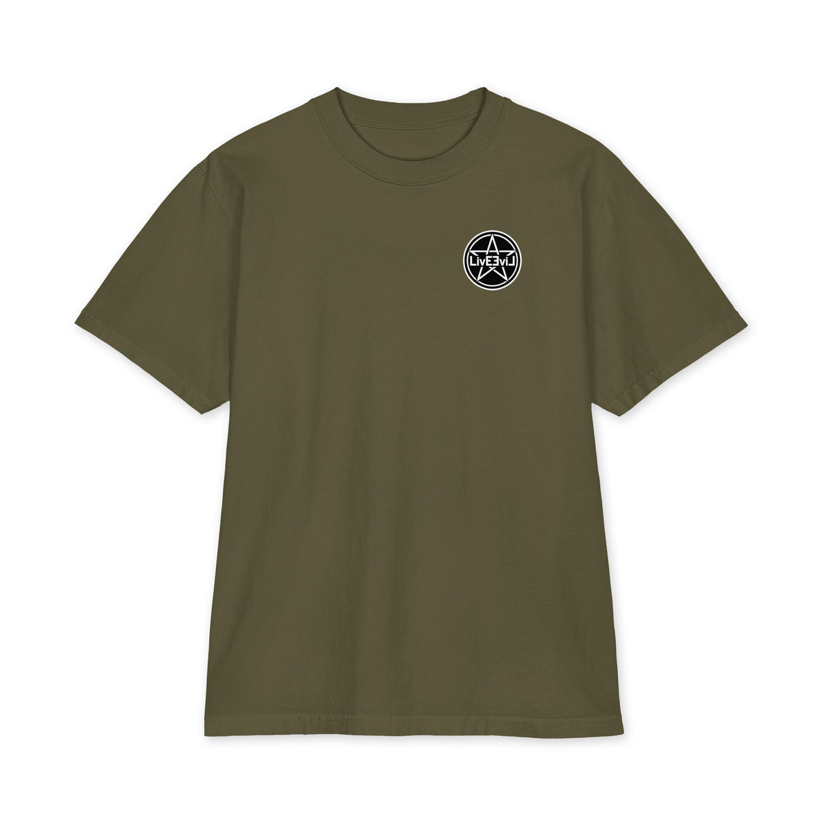 Baphomet Loves You LivEƎvi⅃ Big & Tall heavyweight graphic tee in hunter green, front view