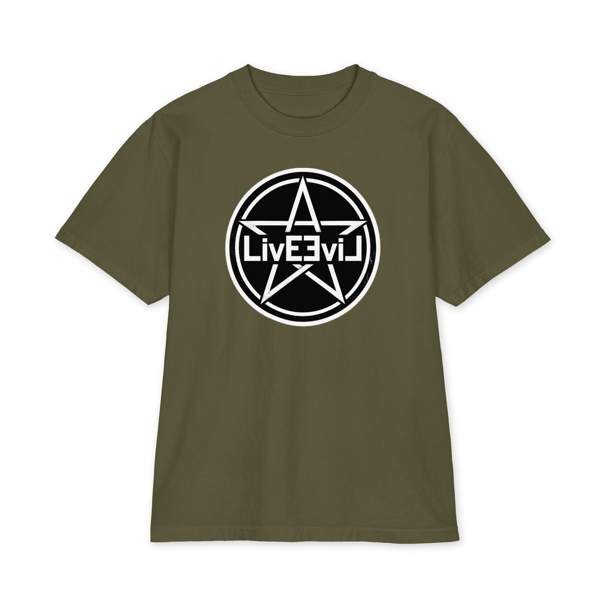 LivEƎvi⅃ Pentagram Big & Tall heavyweight graphic tee in hunter green, front view