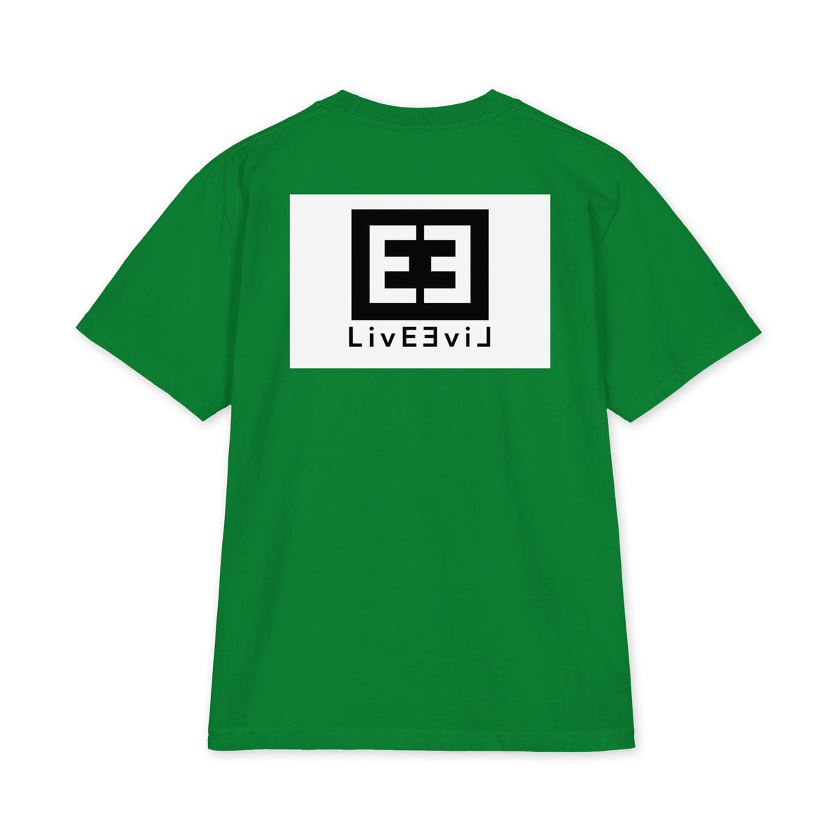 LivEƎvi⅃ 3OF3 Big & Tall heavyweight graphic tee in kelly green, back view