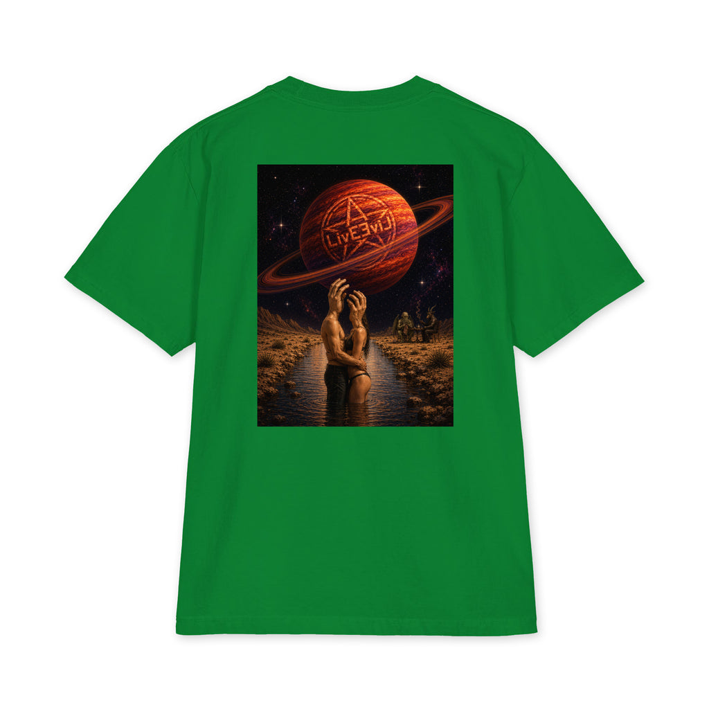 The Wendell LivEƎvi⅃ Big & Tall heavyweight graphic tee in kelly green, back view