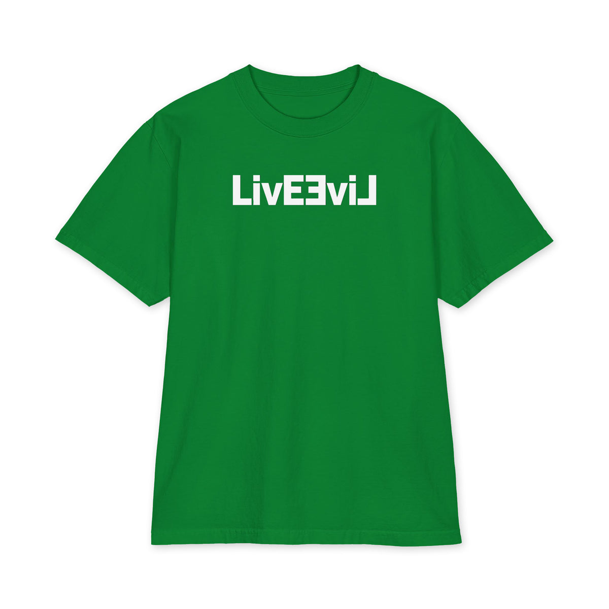 LivEƎvi⅃ 1OF3 Big & Tall heavyweight graphic tee in kelly green, front view