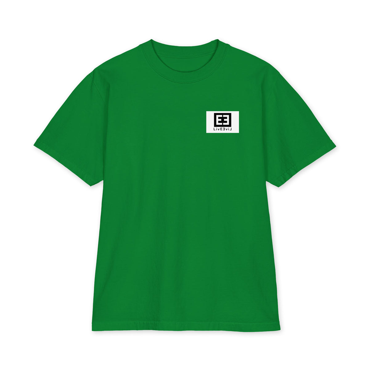 LivEƎvi⅃ 3OF3 Big & Tall heavyweight graphic tee in kelly green, front view