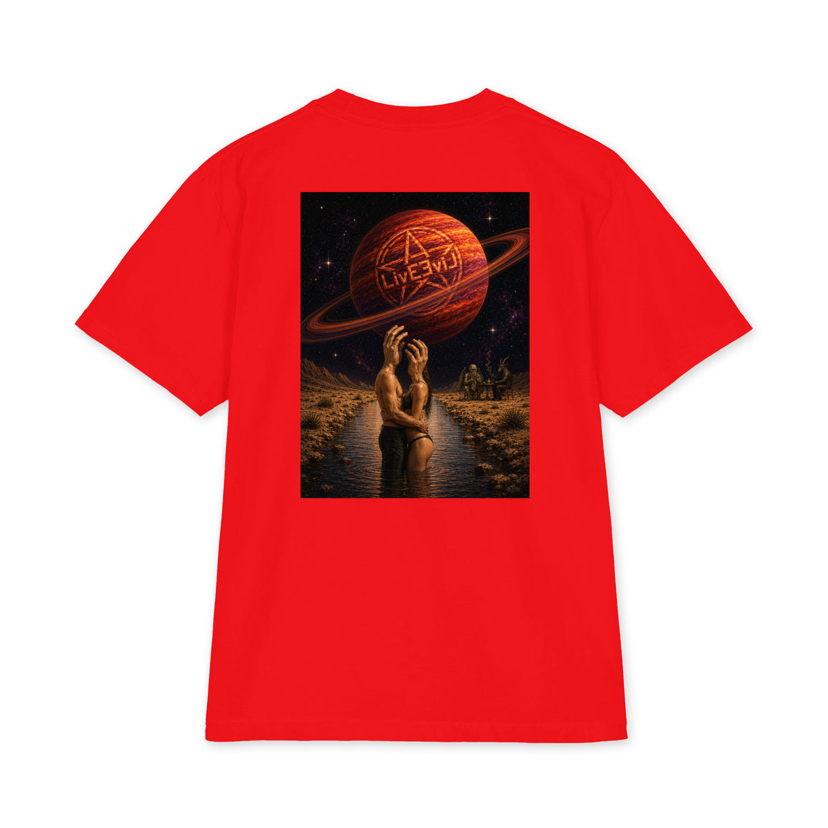 The Wendell LivEƎvi⅃ Big & Tall heavyweight graphic tee in red, back view