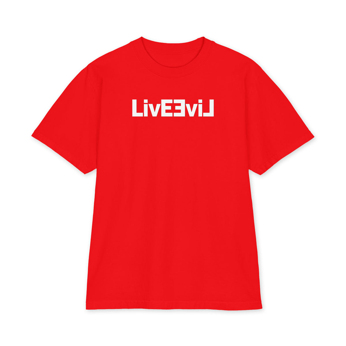 LivEƎvi⅃ 1OF3 Big & Tall heavyweight graphic tee in red, front view