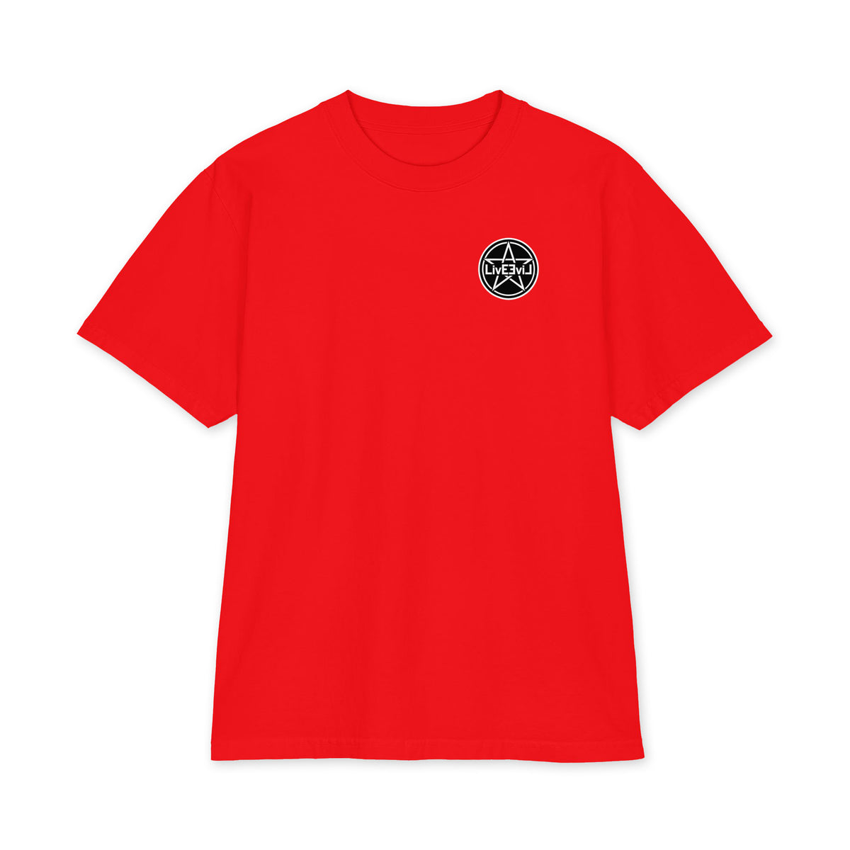 Baphomet Loves You LivEƎvi⅃ Big & Tall heavyweight graphic tee in red, front view
