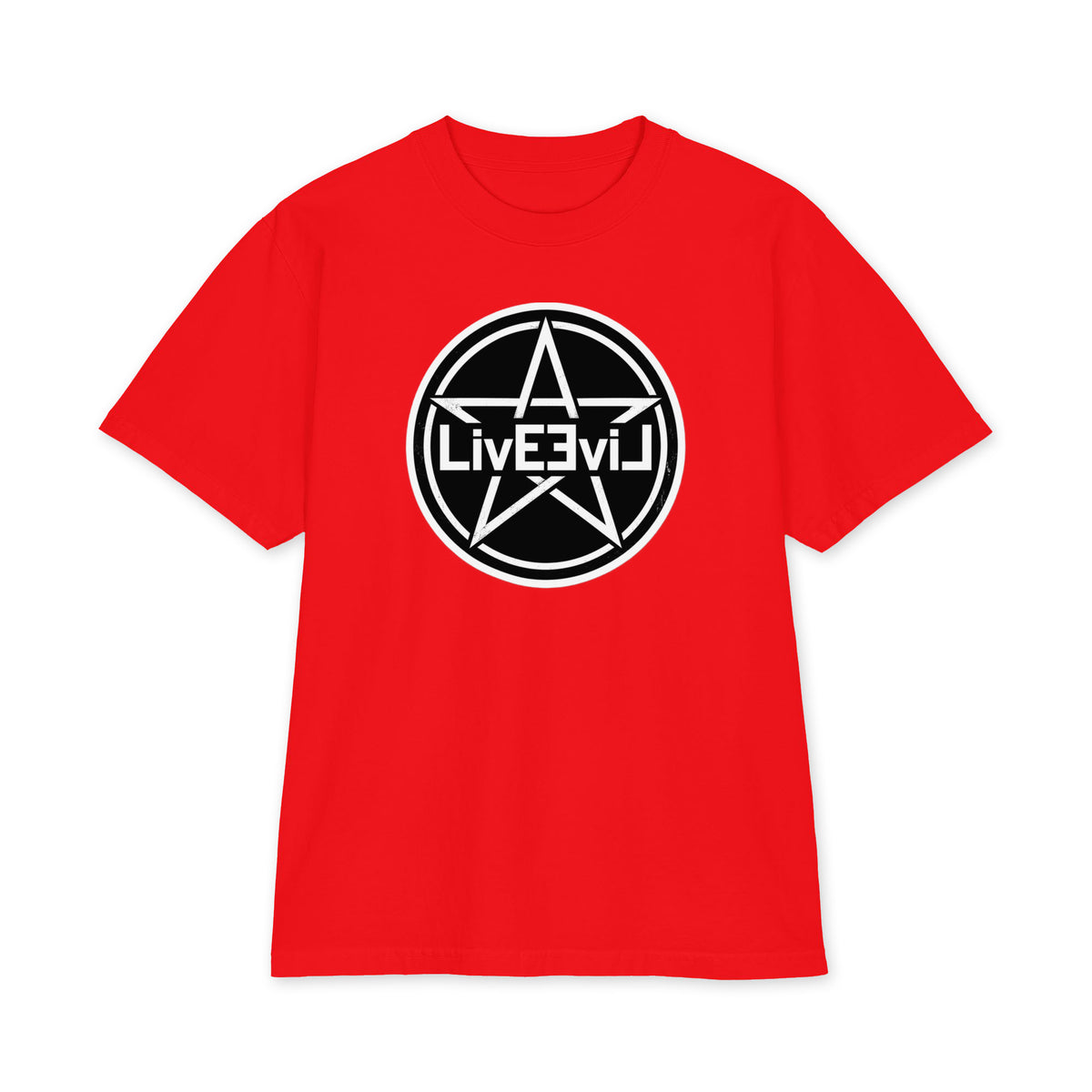 LivEƎvi⅃ Pentagram Big & Tall heavyweight graphic tee in red, front view