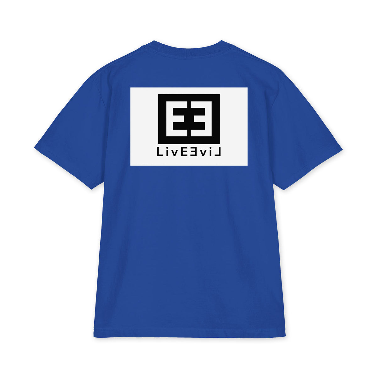 LivEƎvi⅃ 3OF3 Big & Tall heavyweight graphic tee in royal blue, back view