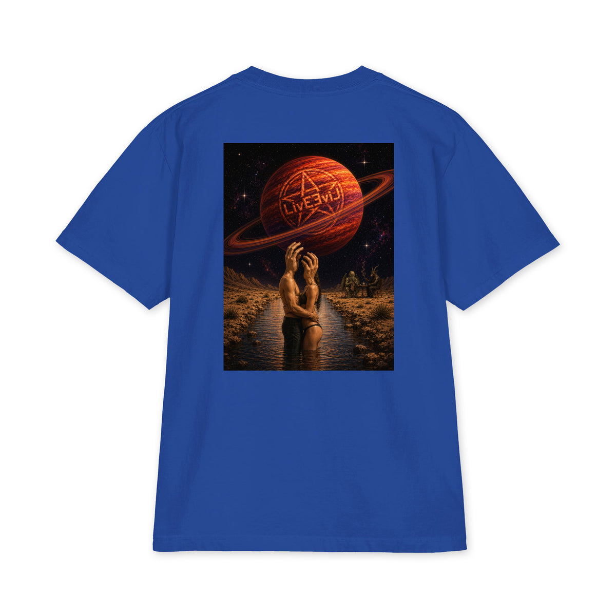 The Wendell LivEƎvi⅃ Big & Tall heavyweight graphic tee in royal blue, back view
