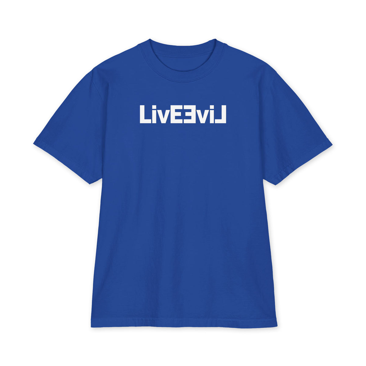 LivEƎvi⅃ 1OF3 Big & Tall heavyweight graphic tee in royal blue, front view