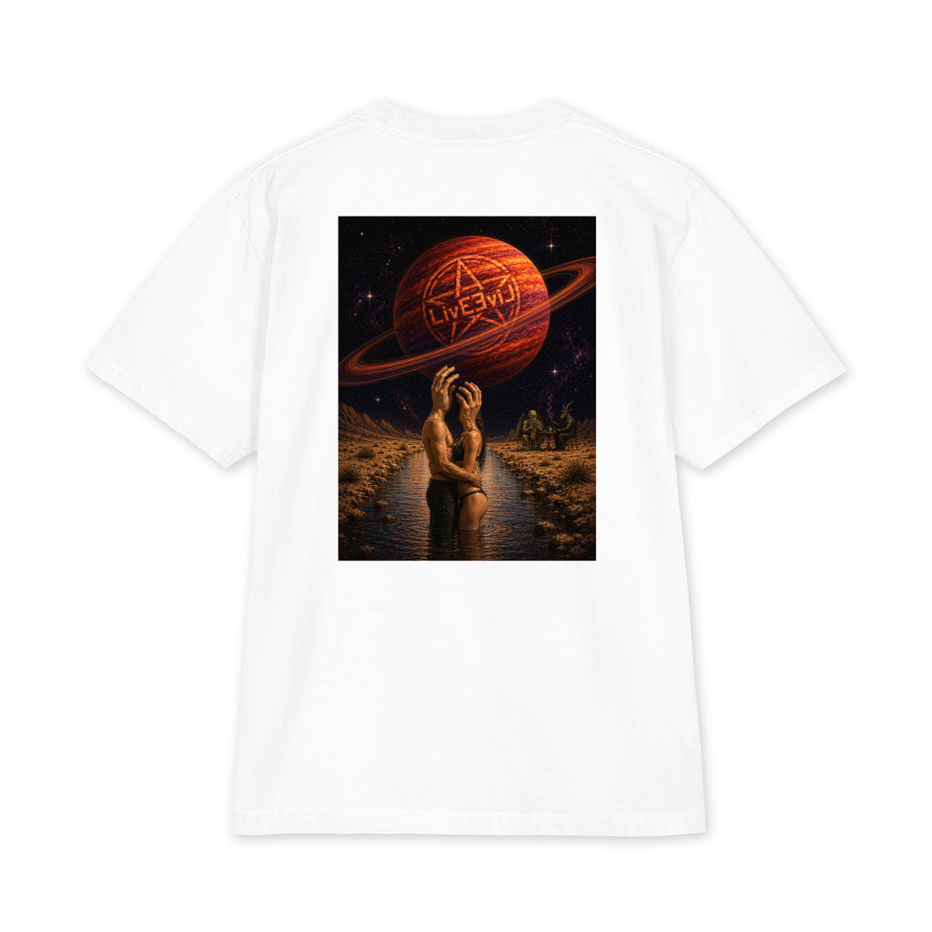 The Wendell LivEƎvi⅃ Big & Tall heavyweight graphic tee in white, back view