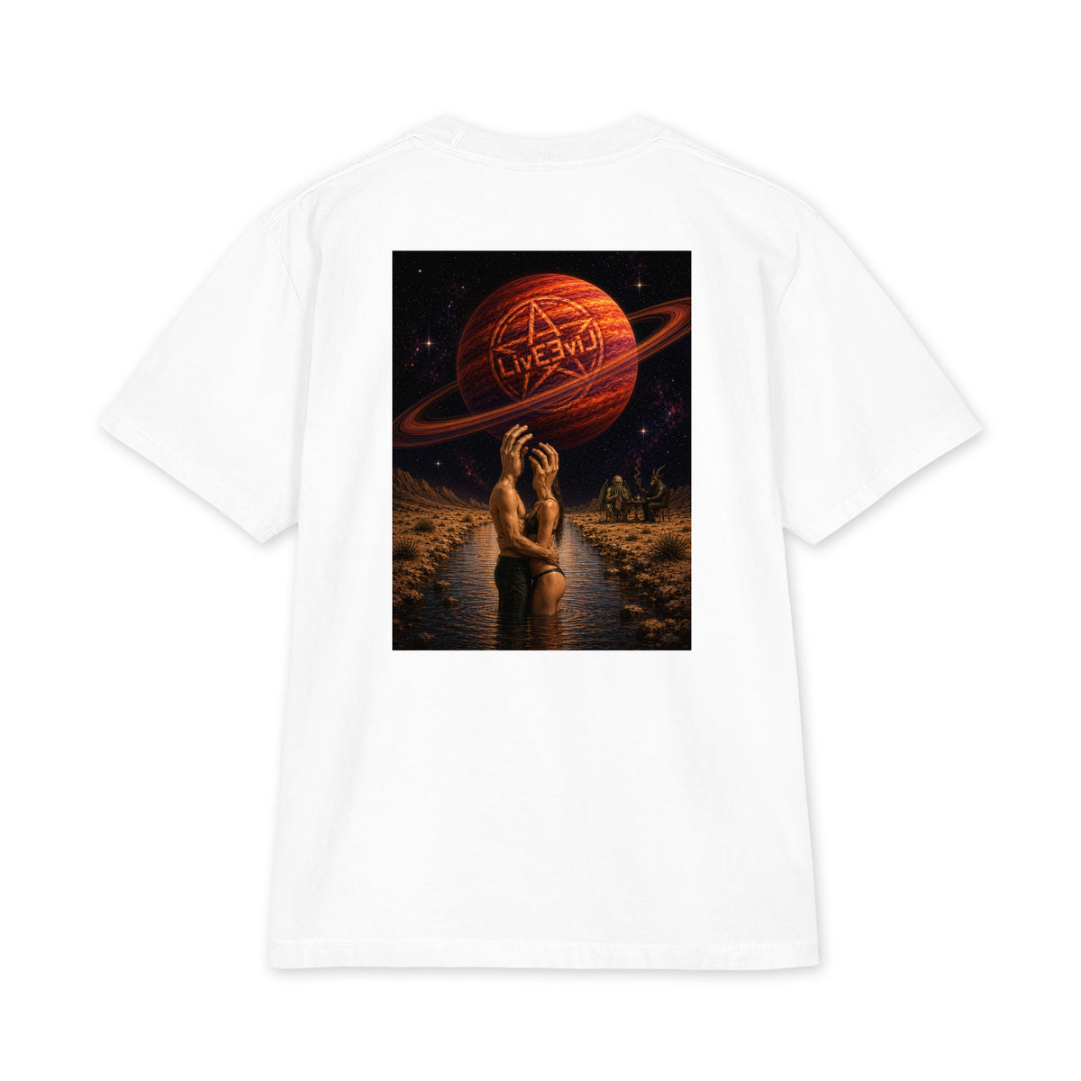 The Wendell LivEƎvi⅃ Big & Tall heavyweight graphic tee in white, back view