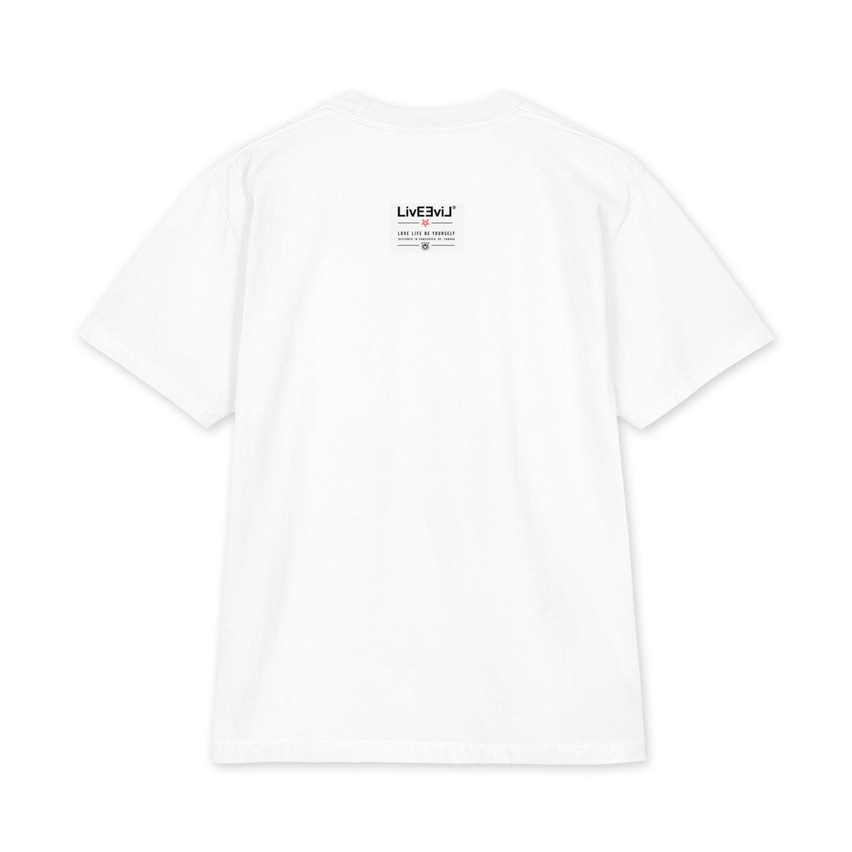 LivEƎvi⅃ Pentagram Big & Tall heavyweight graphic tee in white, back view