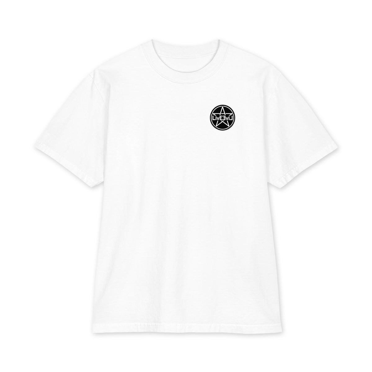 Baphomet Loves You LivEƎvi⅃ Big & Tall heavyweight graphic tee in white, front view